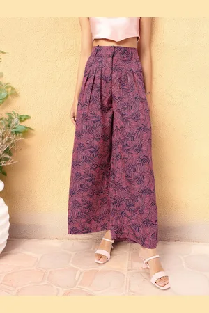 DressBerry Women Printed High-Rise Pleated Trousers