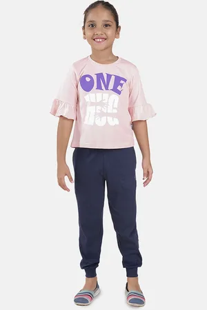 KiddoPanti Girls Printed Pure Cotton Top With Jogger