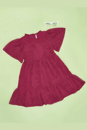 Pantaloons Girl Solid Flared Sleeve A-Line Dress