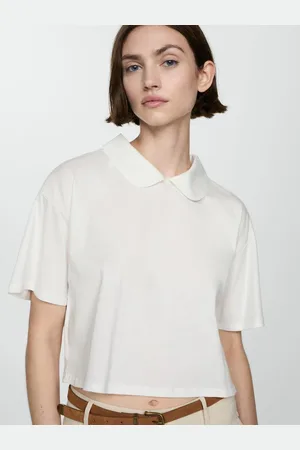 MANGO Peter Pan Collar Drop-Shoulder Sleeves Pure Cotton Cropped T-shirt