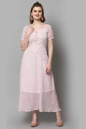 Aayu Floral Print Puff Sleeve Crepe Fit & Flare Maxi Dress
