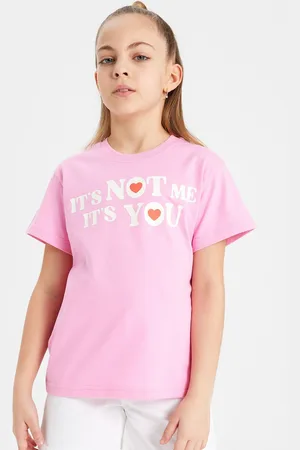 DeFacto Girls Typography Printed Round Neck Cotton T-shirt