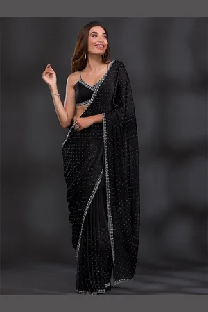 Trendmalls Embellished Beads and Stones Poly Georgette Heavy Work Saree
