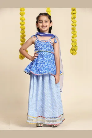Cutiekins Girls Printed Cotton Ready to Wear Lehenga & Top With Dupatta