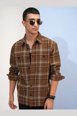 Highlander Men Oversized Textured Dobby Checked Overshirt