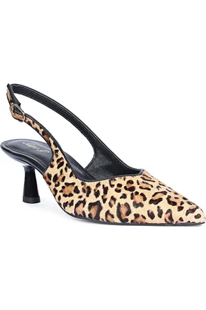 SAINT G. Printed Pointed Toe Leather Kitten Heeled Pumps