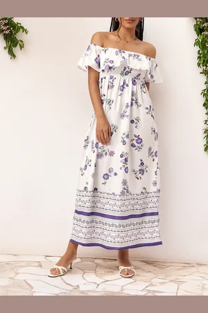 DressBerry Holiday Chic Off-Shoulder Appeal Smocked Maxi Dress