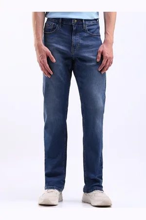 Flying Machine Men Straight Fit Low Distress Light Fade Stretchable Jeans