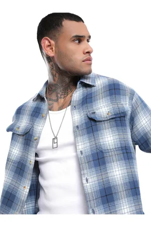WROGN Men Spread Collar Tartan Checked Cotton Relaxed Fit Casual Shirt
