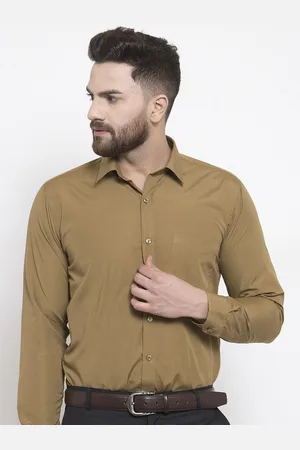 English Navy Men Spread Collar Solid Slim Fit Formal Shirt