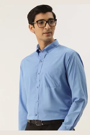 English Navy Men Button-Down Collar Solid Slim Fit Formal Shirt