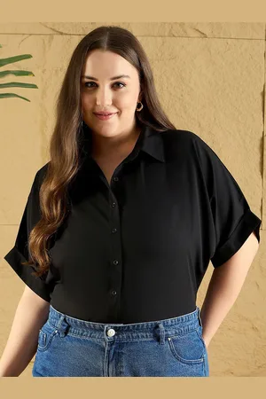 Berrylush Plus Size Women Spread Collar Solid Casual Shirt