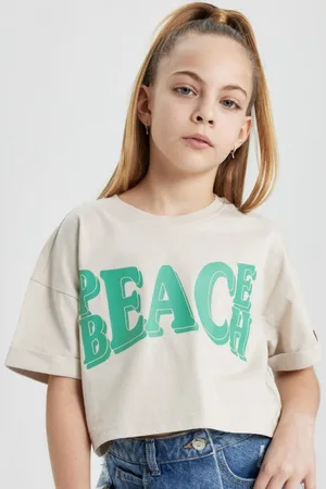 DeFacto Girls Round Neck Typography Printed T-shirt