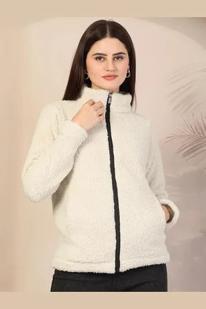 KLOTTHE Women White Solid Sherpa Heavy Winter Jacket