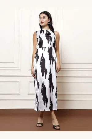 ATHENA Women Print Satin A-Line Maxi Dress