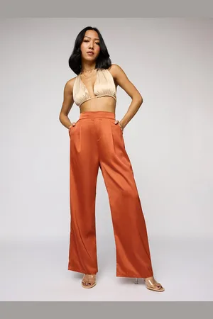 FREAKINS Women Warm Amber Satin Straight Korean Pants