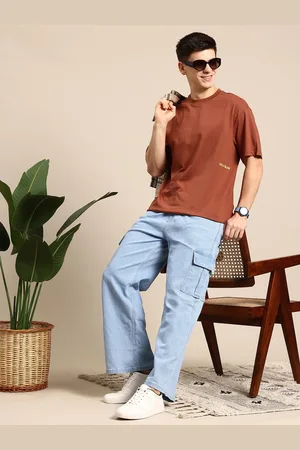 Mast & Harbour Men Wide Leg Cargo Style Stretchable Jeans