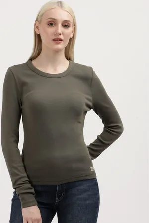 Calvin Klein Women Striped High Neck Monochrome Pockets Slim Fit T-shirt
