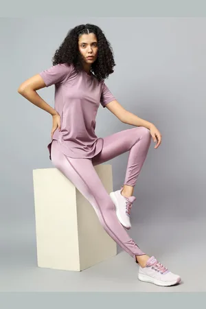 Fitkin Womens Lavender Side Pocket Active Kurta Tshirt