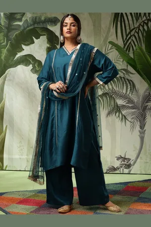 Bani Women Plus Size Gotta Patti Straight Kurta With Palazzos & Dupatta