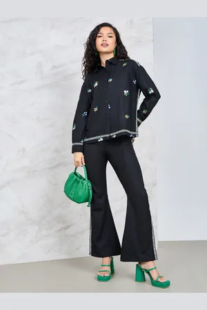 Styli Women All Over Floral Embroidered Shirt & Flared Pants Co-Ord