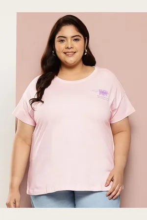 Sztori Women Plus-Size Printed Back Drop-Shoulder Sleeves Pure Cotton T-shirt