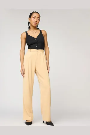 FREAKINS Women Pleated Straight Korean Pant