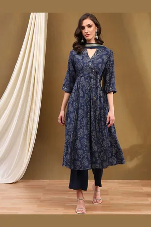 Biba Floral Printed Sequinned V-Neck Anarkali Kurta with Palazzos & Dupatta
