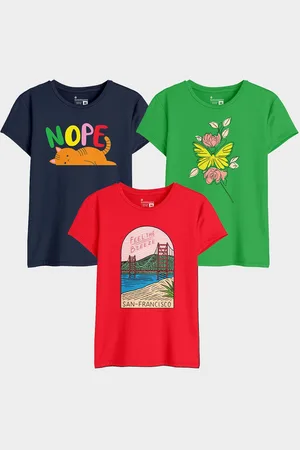 BonOrganik Women Pack Of 3 Graphic Printed Round Neck Cotton T-shirts