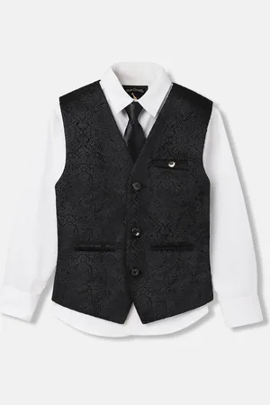 Blue Giraffe Boys Self Design Waistcoat and Trouser with Shirt and Tie