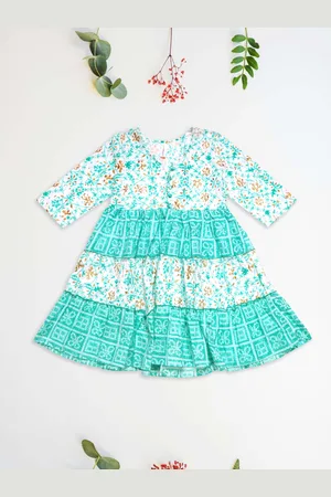 KiddoPanti Girls Floral Fit & Flare Pure Cotton Dress