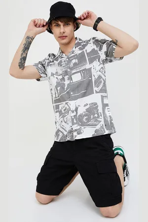 Lifestyle Men Spread Collar Abstract Printed Cotton Casual Shirt