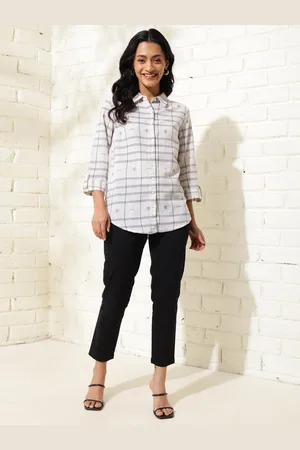 Fabindia Women Spread Collar Windowpane Checks Regular Fit Checked Casual Shirt