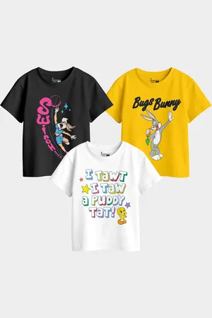 BonOrganik Girls Pack Of 3 Graphic Printed Round Neck Cotton T-shirts