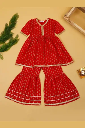 SAKA DESIGNS Girls Floral Printed Regular Kurta with Sharara