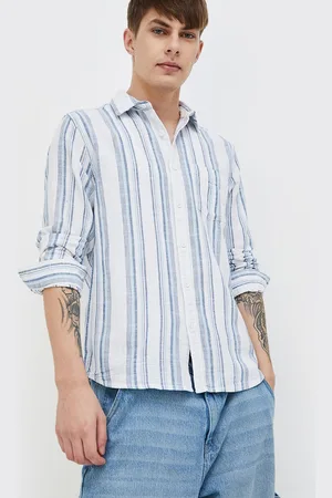 Lifestyle Men Spread Collar Striped Cotton Casual Shirt