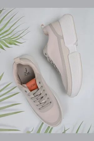 Jove Women Beige Textured PU Sneakers