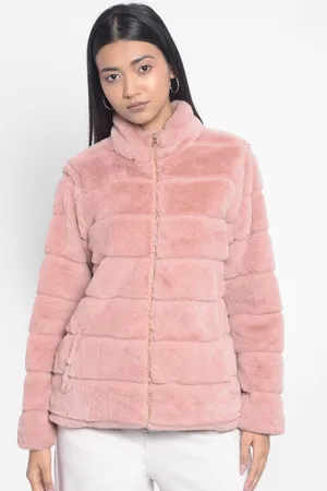 Crimsoune Club Stand Collar Long Sleeves Lightweight Puffer Jacket With Faux Fur Trimmings