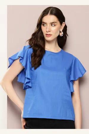 Kook N Keech Solid Flutter Sleeve Ruffles Cotton Top