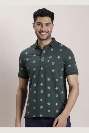 Turtle Men Geometric Printed Polo Collar Cotton Slim Fit T-shirt