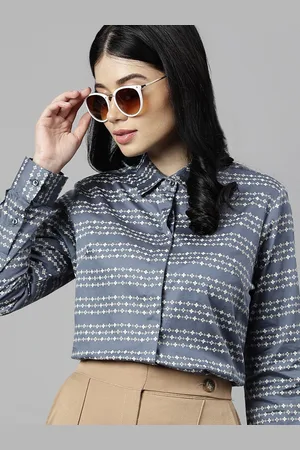 HANCOCK Women Horizontal Stripes Printed Long Sleeves Formal Shirt