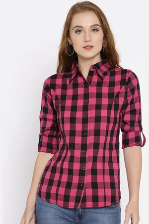 Cation Women Pink & Black Checked Casual Shirt