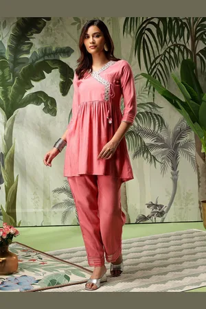 Bani Women Embroidered V-Neck Angrakha Tunic With Trousers