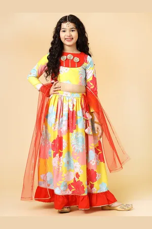 A.T.U.N. Girls Floral Printed Ready To Wear Lehenga & Blouse With Dupatta