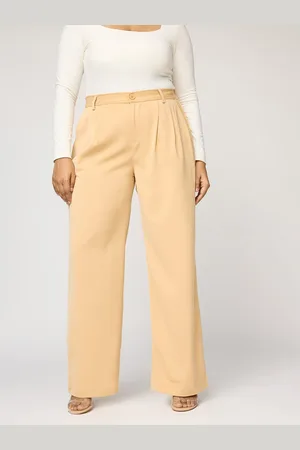 FREAKINS Women Plus Size Pleated Straight Korean Pant