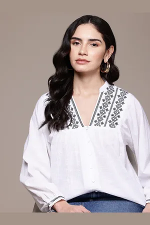 Roadster Embroidered Pure Cotton Shirt Style Top