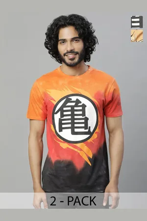 Free Authority Men Pack Of 2 Graphic Dragon Ball Z Printed Relaxed-Fit Pure-Cotton T-Shirt