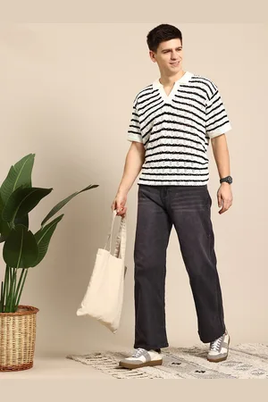 Mast & Harbour Men Wide Leg Light Fade Stretchable Jeans