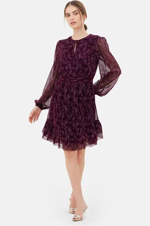Kazo Floral Printed Keyhole Neck Fit & Flare Dress