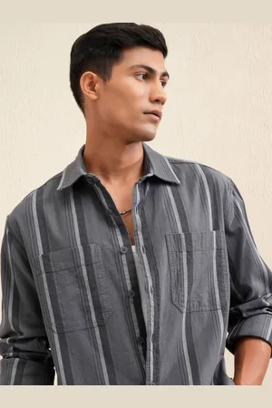 LocoMotive Premium Men Dobby Textured Striped Oversized Overshirt